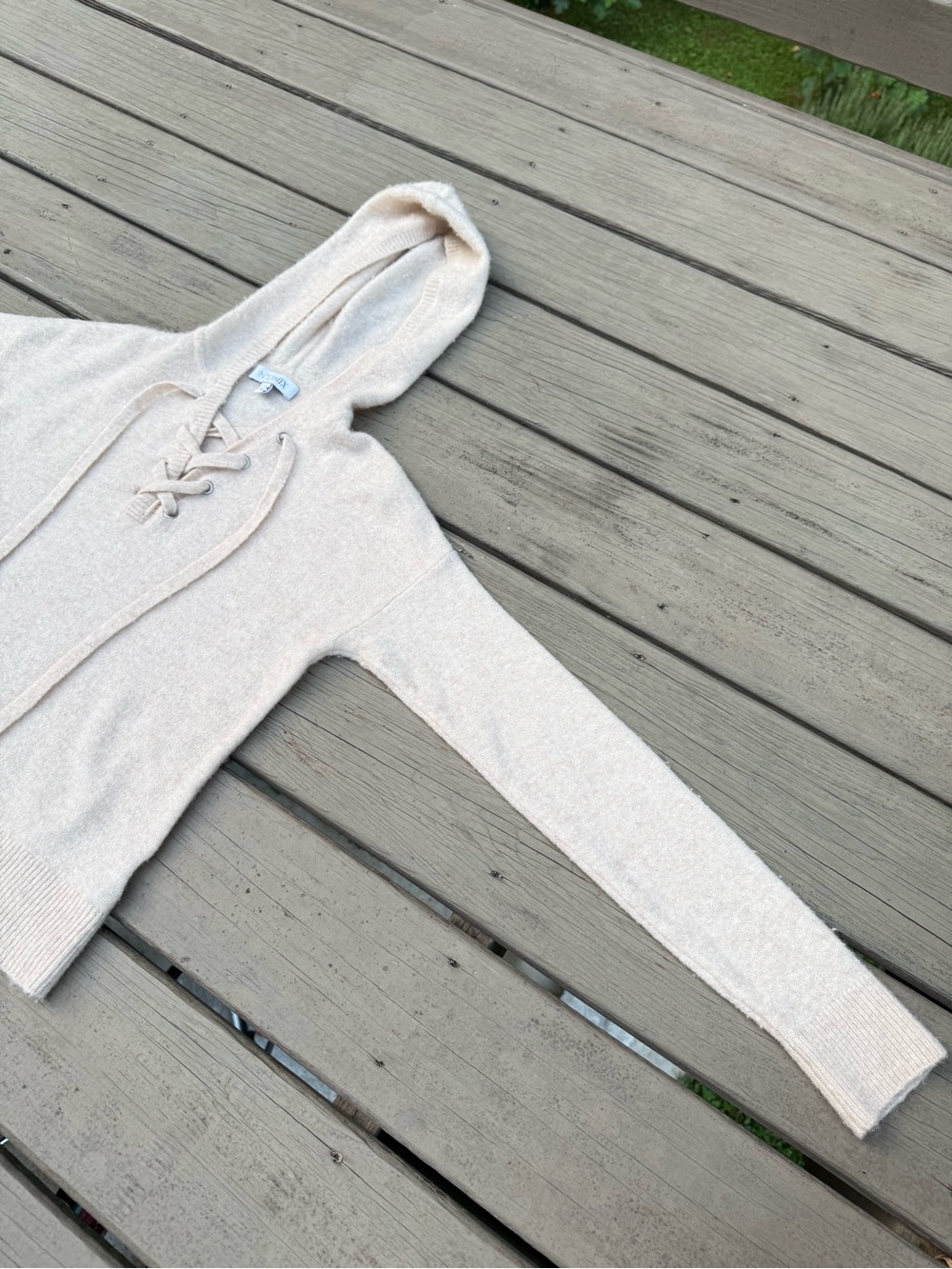 INTERMIX Lace-Up Hoodie Sweater in Light Beige - Picture 8 of 16